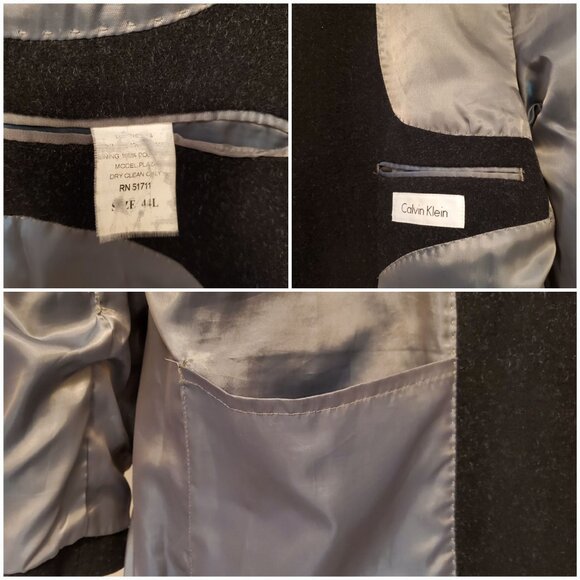 Calvin Klein Men’s Plaza Wool-Cashmere Blend Overcoat Trench Coat Black - 44L - Picture 9 of 12